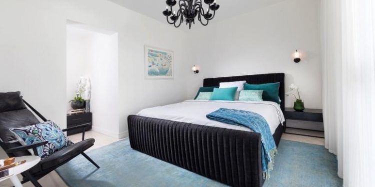 An area rug that is functional, provides color to the room and complements the color of the throw pillows.